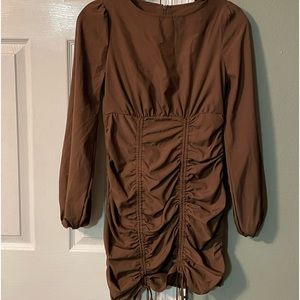 Ruched Mini Dress - Brown